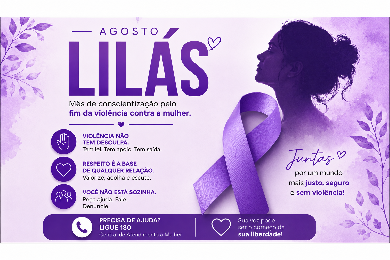 AGOSTO LILÁS: mês de conscientização e enfrentamento à violência contra a mulher